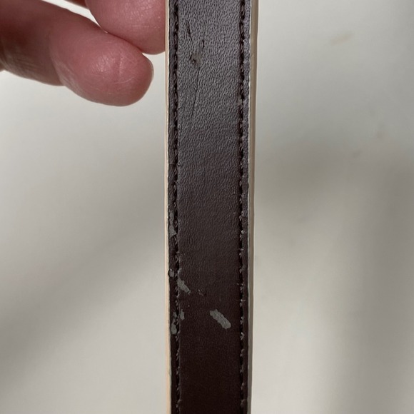 J. Crew Factory Genuine Leather‎ Ostrich Embossed Belt Gold Buckle Cream Size S - Picture 12 of 13